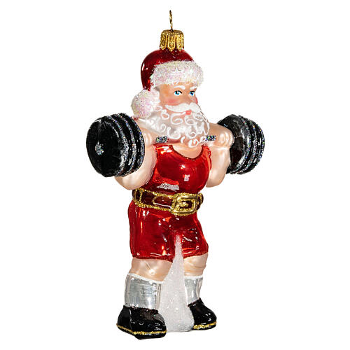 Père Noël avec haltères décoration Sapin Noël verre soufflé 4