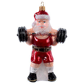 Decorazioni vetro soffiato per albero: Babbo Natale sollevamento pesi addobbo Albero Natale vetro soffiato