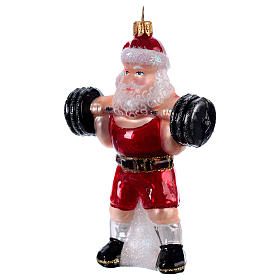 Decorazioni vetro soffiato per albero: Babbo Natale sollevamento pesi addobbo Albero Natale vetro soffiato