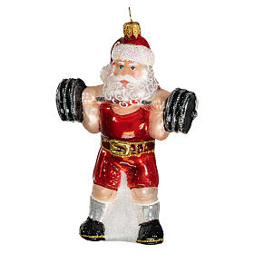 Santa Claus Weightlifting blown glass Christmas tree decoration
