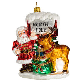 North Pole Santa Claus Christmas tree blown glass ornament