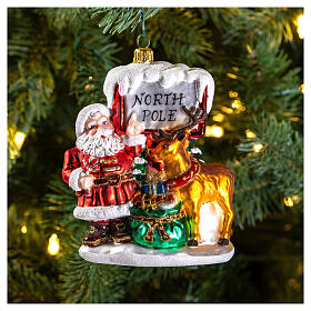 North Pole Santa Claus Christmas tree blown glass ornament