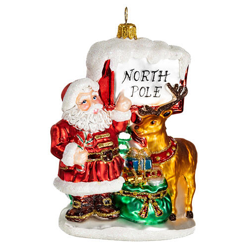 North Pole Santa Claus Christmas tree blown glass ornament 4