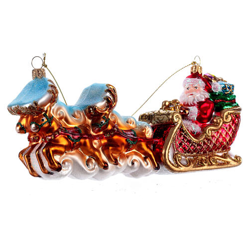 Père Noël avec rennes décoration Sapin Noël verre soufflé 3