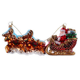 Santa Claus with Reindeer Sleigh Christmas tree blown glass decoration