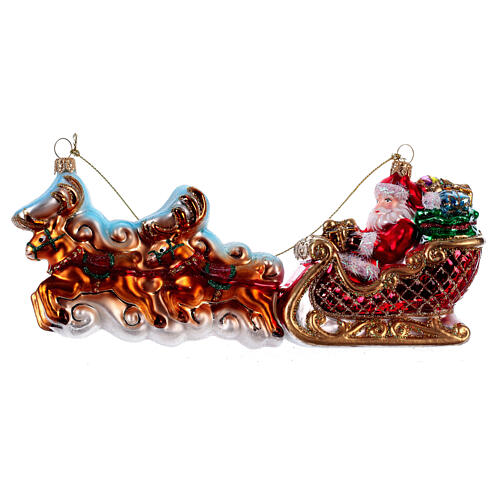 Santa Claus with Reindeer Sleigh Christmas tree blown glass decoration 1