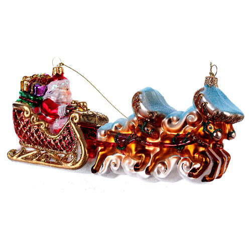 Santa Claus with Reindeer Sleigh Christmas tree blown glass decoration 4