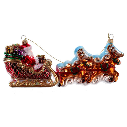 Santa Claus with Reindeer Sleigh Christmas tree blown glass decoration 5