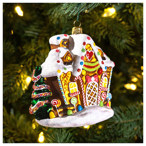 Blown glass ornament, Gingerbread house 2