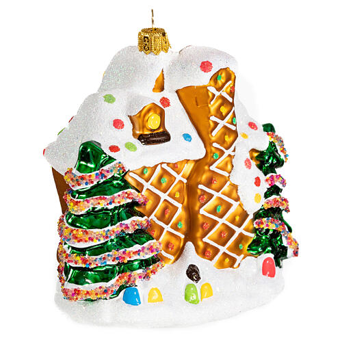 Blown glass ornament, Gingerbread house 4