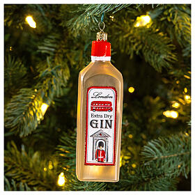 Gin-Flasche, Weihnachtsbaumschmuck aus mundgeblasenem Glas