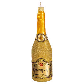 Champagnerflasche, Weihnachtsbaumschmuck aus mundgeblasenem Glas