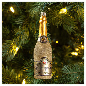 Champagnerflasche, Weihnachtsbaumschmuck aus mundgeblasenem Glas