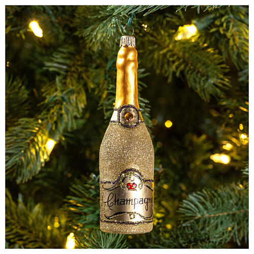 Champagnerflasche, Weihnachtsbaumschmuck aus mundgeblasenem Glas 2