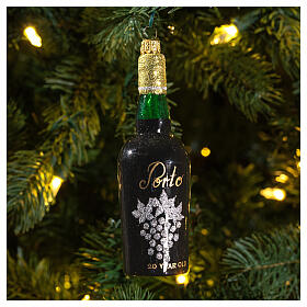 Portweinflasche, Weihnachtsbaumschmuck aus mundgeblasenem Glas