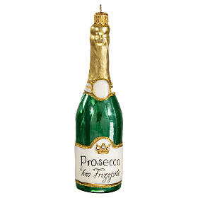 Prosecco-Flasche, Weihnachtsbaumschmuck aus mundgeblasenem Glas