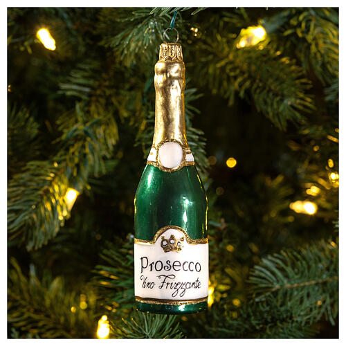 Prosecco-Flasche, Weihnachtsbaumschmuck aus mundgeblasenem Glas 2