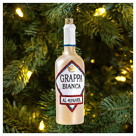 White Grappa bottle, blown glass Christmas ornament