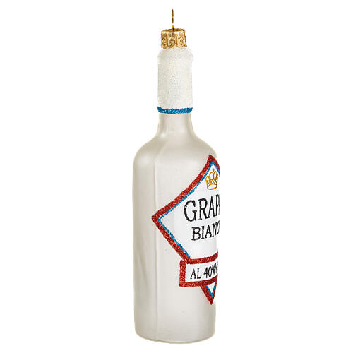 White Grappa bottle, blown glass Christmas ornament 3