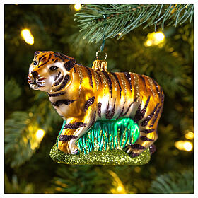 Tiger, Weihnachtsbaumschmuck aus mundgeblasenem Glas