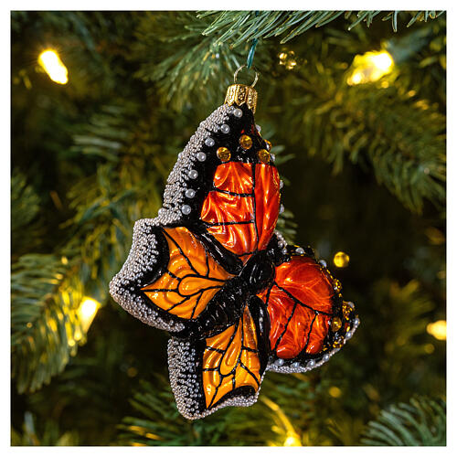 Mariposa monarca de vidrio soplado árbol de Navidad 2