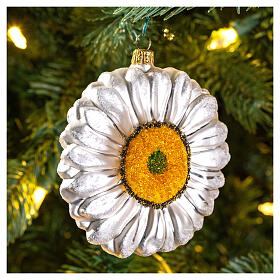 Daisy blown glass Christmas tree decoration
