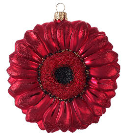 Gerbera rouge décoration verre soufflé Sapin Noël