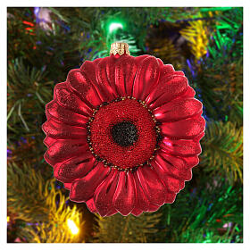 Gerbera rouge décoration verre soufflé Sapin Noël