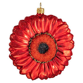 Gerbera rouge décoration verre soufflé Sapin Noël