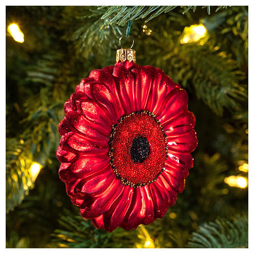 Gerbera rouge décoration verre soufflé Sapin Noël 2