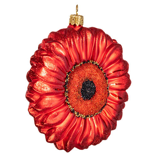Gerbera rouge décoration verre soufflé Sapin Noël 4
