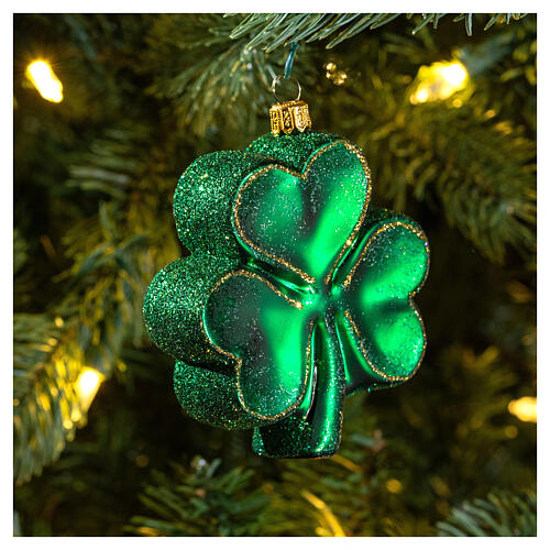 Trevo em vidro simbolo Irlanda soprado árvore de Natal 2