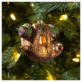 Sloth blown glass Christmas tree decoration