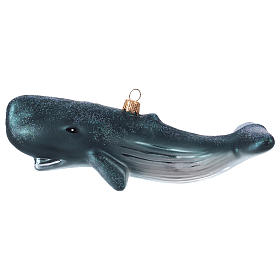 Blown glass Christmas ornament, sperm whale