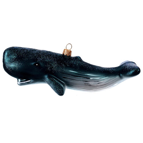 Blown glass Christmas ornament, sperm whale 1