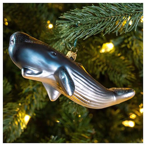 Blown glass Christmas ornament, sperm whale 2