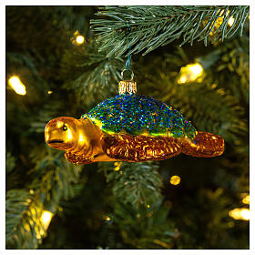 Sea turtle, blown glass Christmas ornament