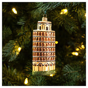 Leaning tower of Pisa in blown glass for Christmas Tree
