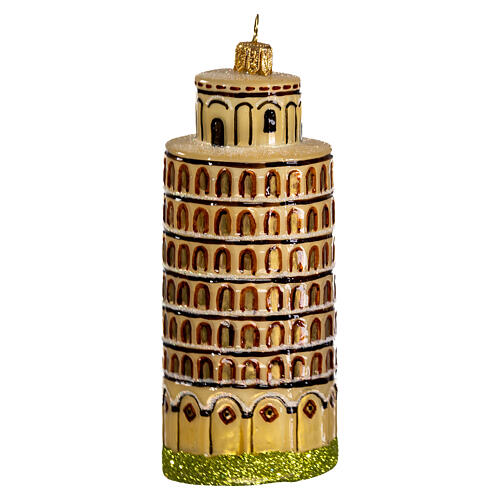 Torre de Pisa decoración árbol Navidad de vidrio soplado 3