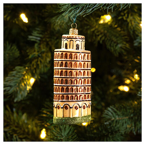 Leaning Tower of Pisa, blown glass Christmas ornament 2