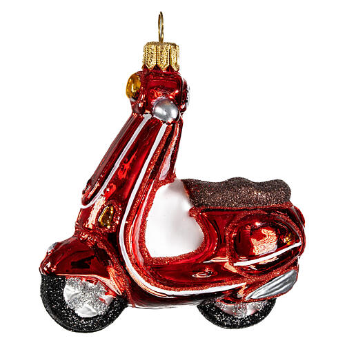 Blown glass Christmas ornament, red scooter 1