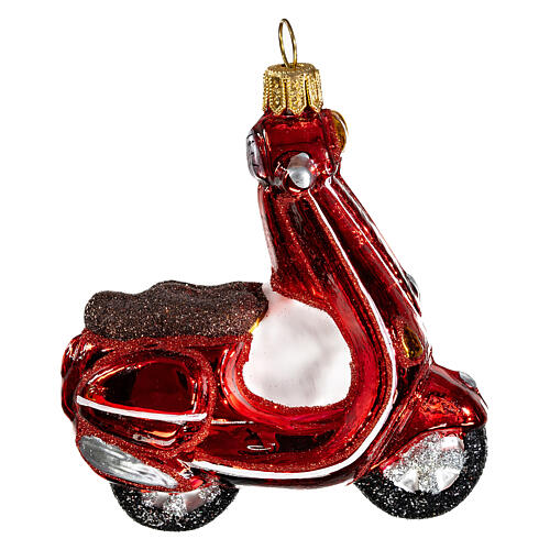Blown glass Christmas ornament, red scooter 3