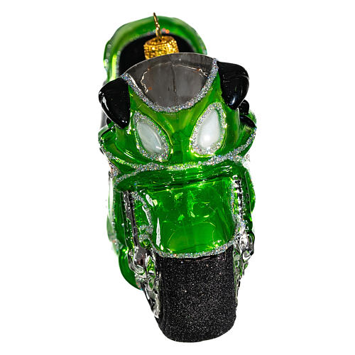 Grünes Motorrad, Weihnachtsbaumschmuck aus mundgeblasenem Glas 4