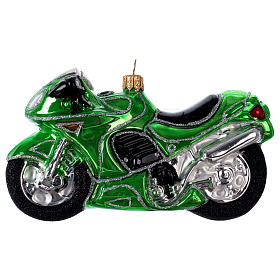Adornos de vidrio soplado para Árbol de Navidad: Moto verde de vidrio soplado decoración árbol Navidad