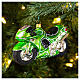 Motocykl zielony ze szkła dmuchanego dekoracja na choinkę s2