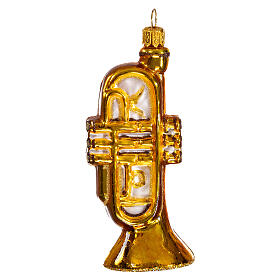 Blown glass Christmas ornament, trumpet