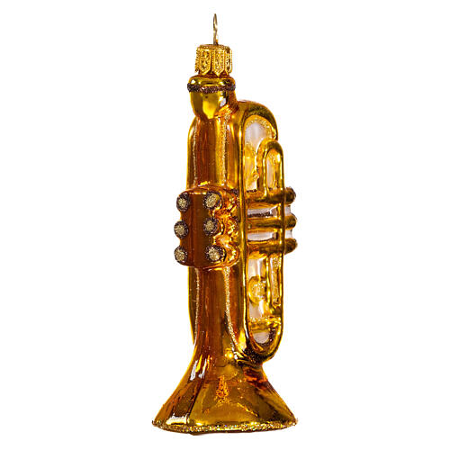 Blown glass Christmas ornament, trumpet 3
