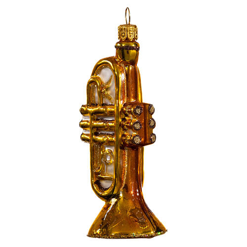 Blown glass Christmas ornament, trumpet 4