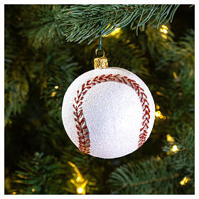 Baseball ball, blown glass Christmas ornament
