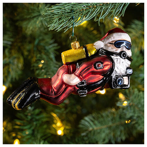 Scuba-diving Santa Claus in blown glass for Christmas Tree 2